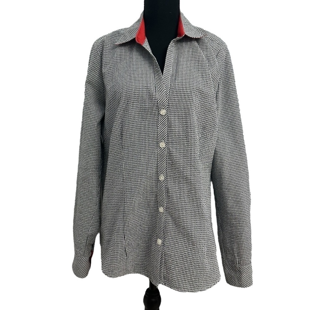 Beluva San Francisco Button Down Shirt Gingham Black Casual Size Extra Large